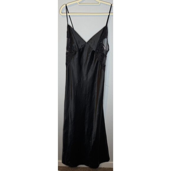 Victorias Secret Chemise Large Black Long Lace Sheer Side Slip Dress - Picture 1 of 5